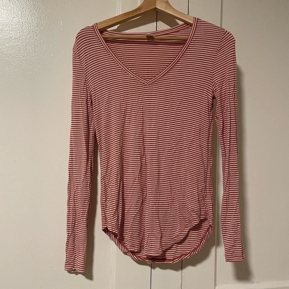 OLD NAVY: orange and white vneck long sleeve soft top